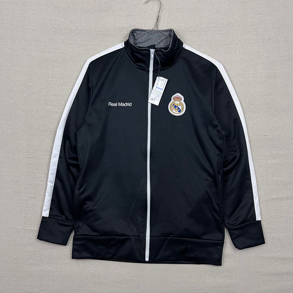 Real‎ Madrid Track Jacket Black White Soccer Football Sportswear Full Zip Size S